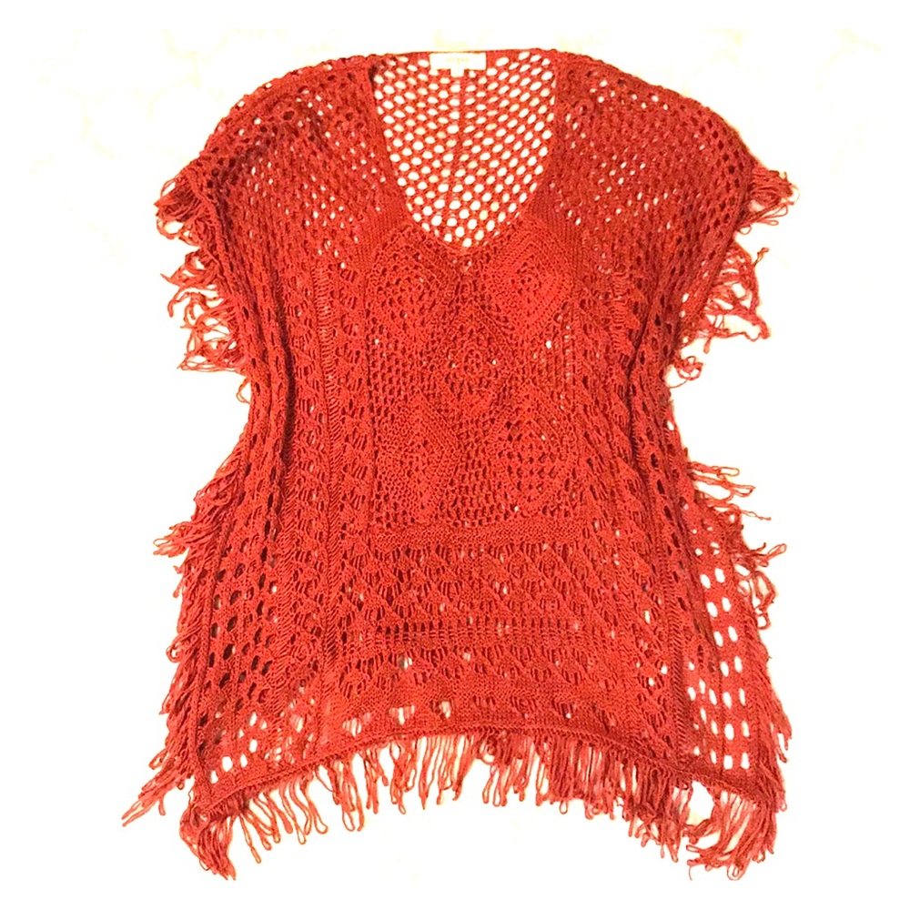 Rusty Orange Crochet Shawl with Fringe